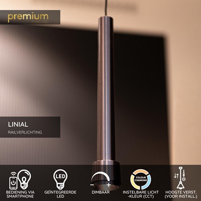 Lucide Premium LINIAL TUBIZ Hanglamp - 1-fase Railsysteem / Smart Railverlichting - Smart - 48V Track - 1xLED - Mat Zwart Chroom